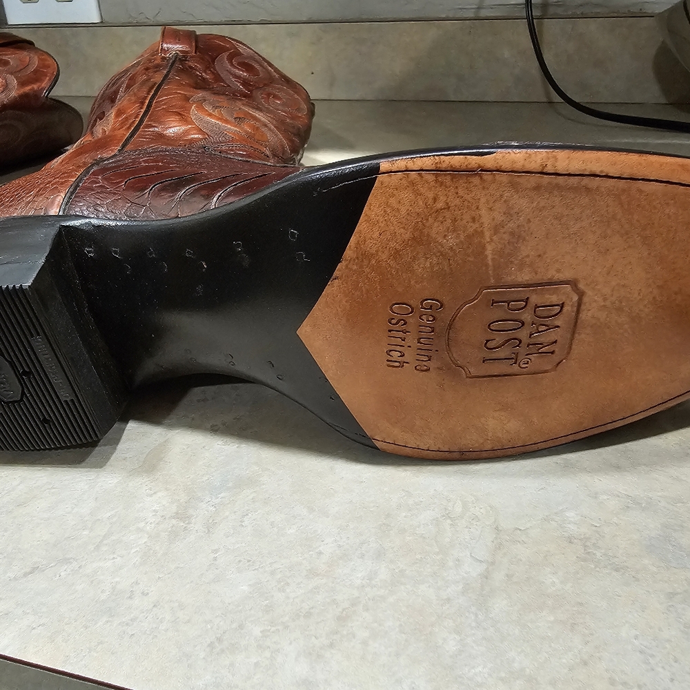 NEW Mens 11 D Dan Post Brown Genuine OSTRICH LEG Square Toe Western Cowboy Boots - Picture 12 of 13